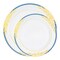 White with Blue and Gold Harmony Rim Plastic Dinnerware Value Set (120 Guests)